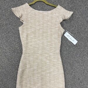 Elegant Beige Tweed Cap-Sleeve Dress